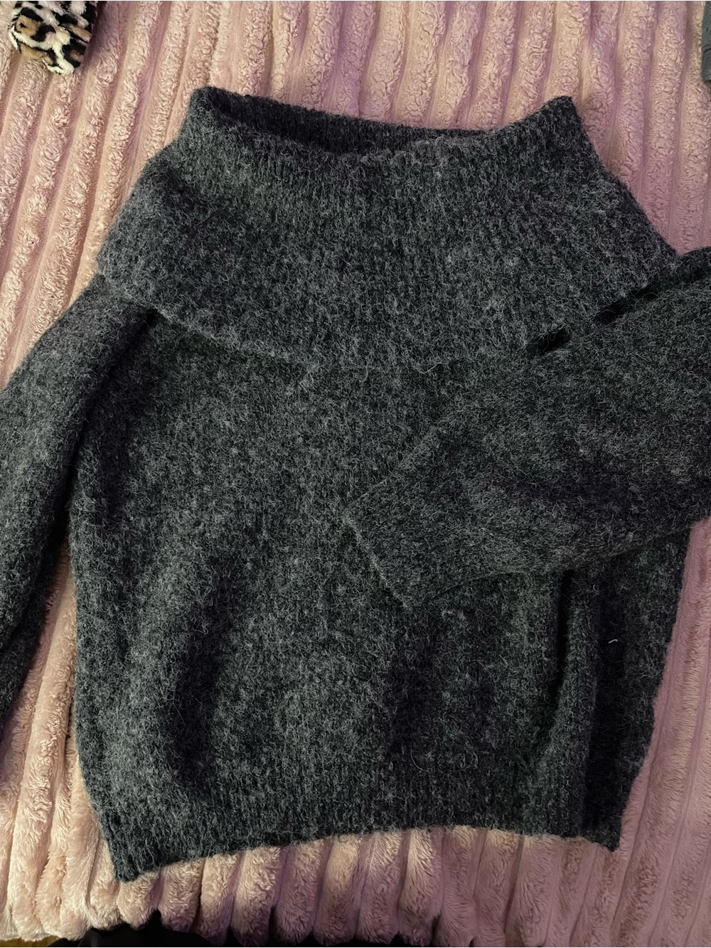 Cherry Paris Fuzzy Off the Shoulder Sweater
